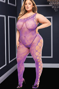Baci Lingerie Off The Shoulder Bodystocking in Purple  from SexyShoes.com