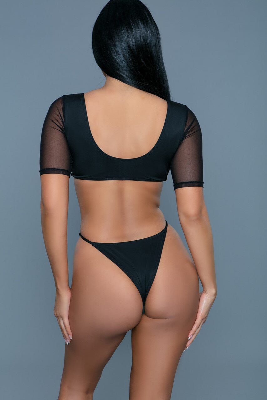 One Piece Swimsuit With Mesh Sleeves