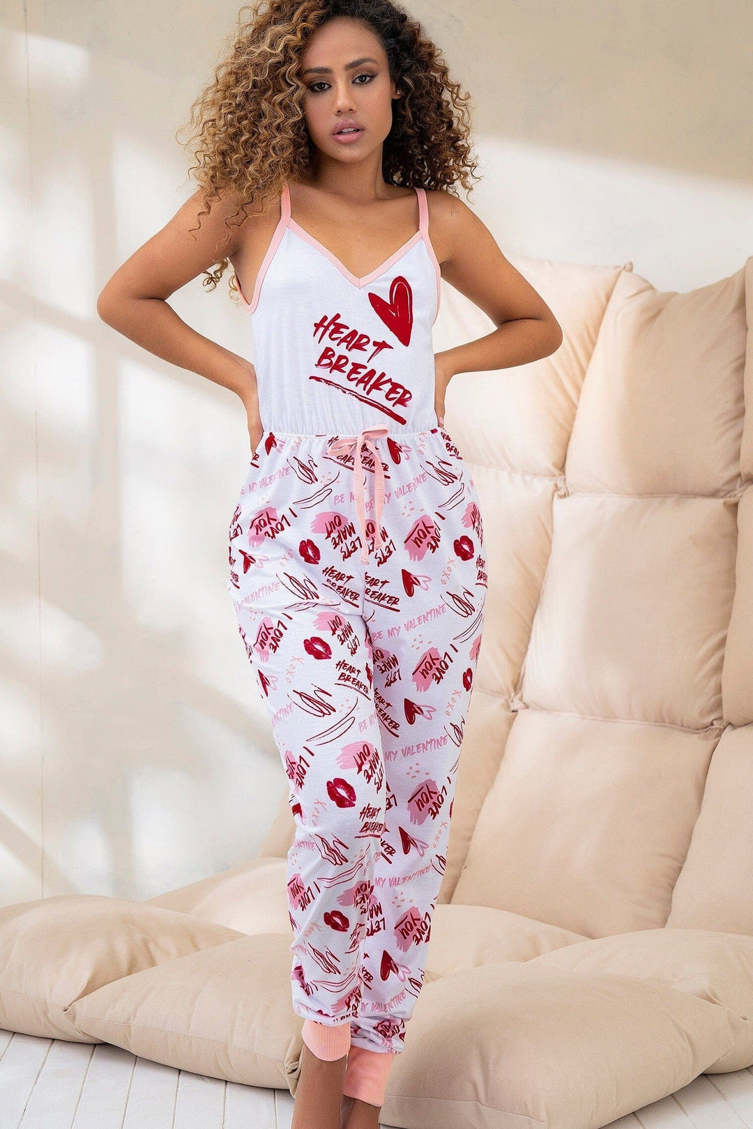 Onesie w/ Valentine's Day Print-Sleepwear-Mapale-White-S-SEXYSHOES.COM