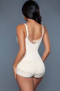 BeWicked Open Bust Bodysuit Shapewear With Front Zipper in Nude 