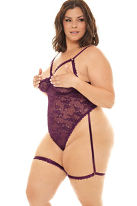 Open Shelf Cup Teddy With Open Gusset And Attached Decorative Garter Stays-Teddies-Oh La La Cheri-SEXYSHOES.COM