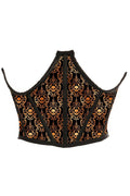 Orange & Black Skull Satin Open Cup Waist Cincher