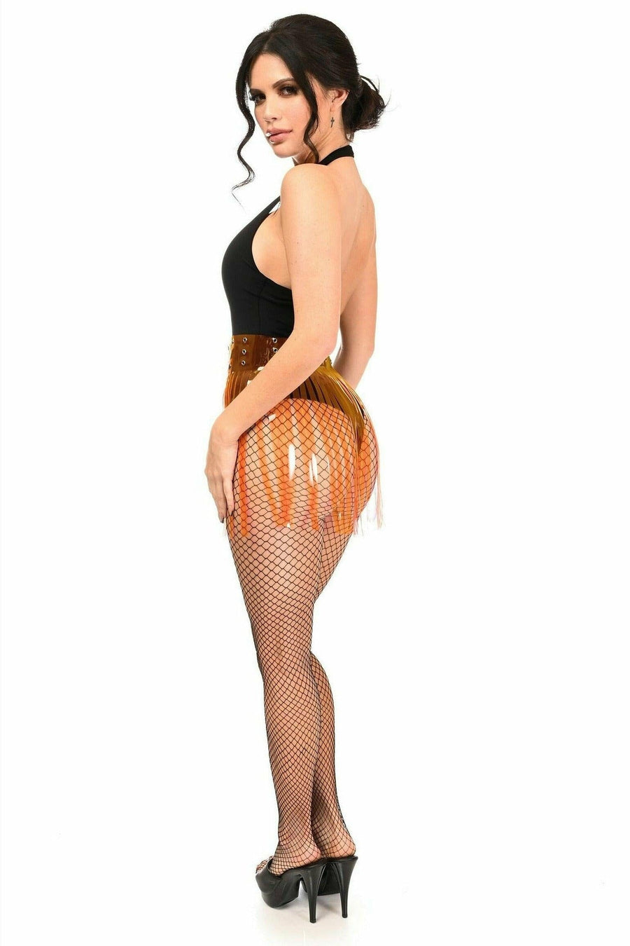 Daisy Corsets Orange Clear Fringe Skirt in Clear 
