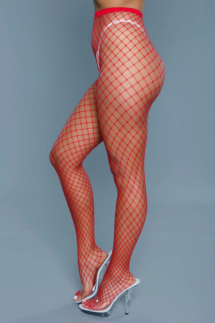 BeWicked Oversized Fishnet Pantyhose in Red 