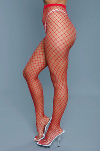 BeWicked Oversized Fishnet Pantyhose in Red 