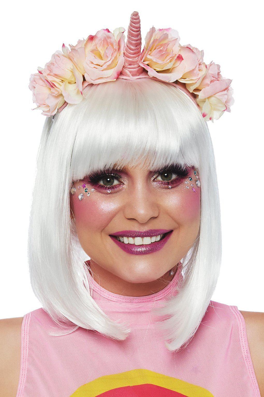 Pastel Velvet Unicorn Flower Headband-Costume Headwear-Leg Avenue-Pink-O/S-SEXYSHOES.COM