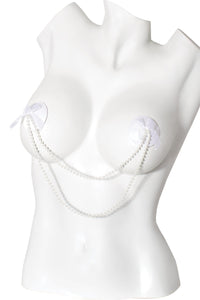 Coquette Pearl Chain Round Satin Pasty & Reusable Self Adhesive Backing in White  from SexyShoes.com