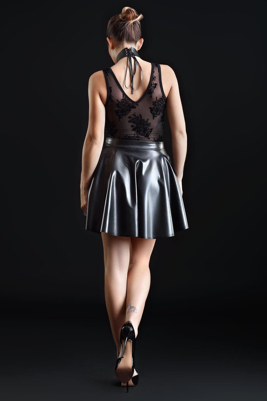 Les P'Tites Folies Kat Faux Leather Skirt Fetish Skirts in Black Faux Leather