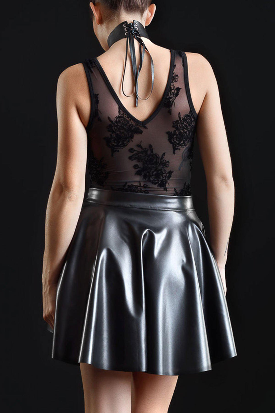 Les P'Tites Folies Kat Faux Leather Skirt Fetish Skirts in Black Faux Leather