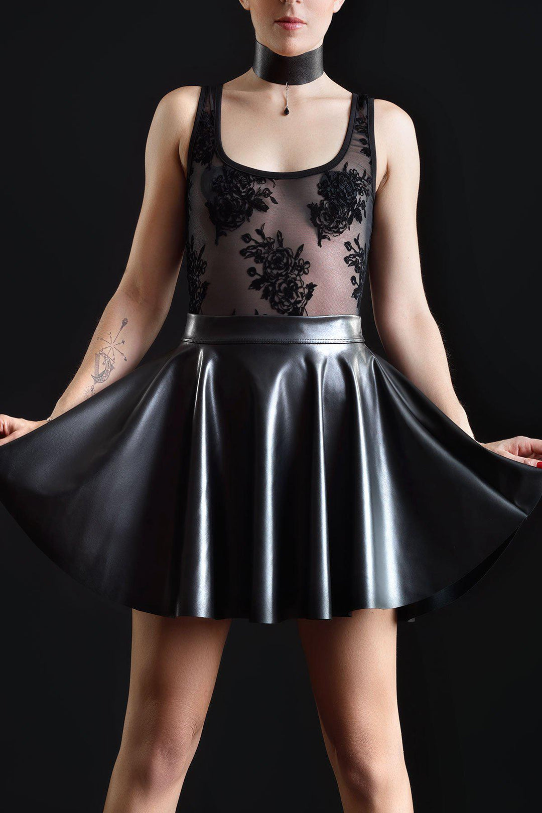 Les P'Tites Folies Kat Faux Leather Skirt Fetish Skirts in Black Faux Leather