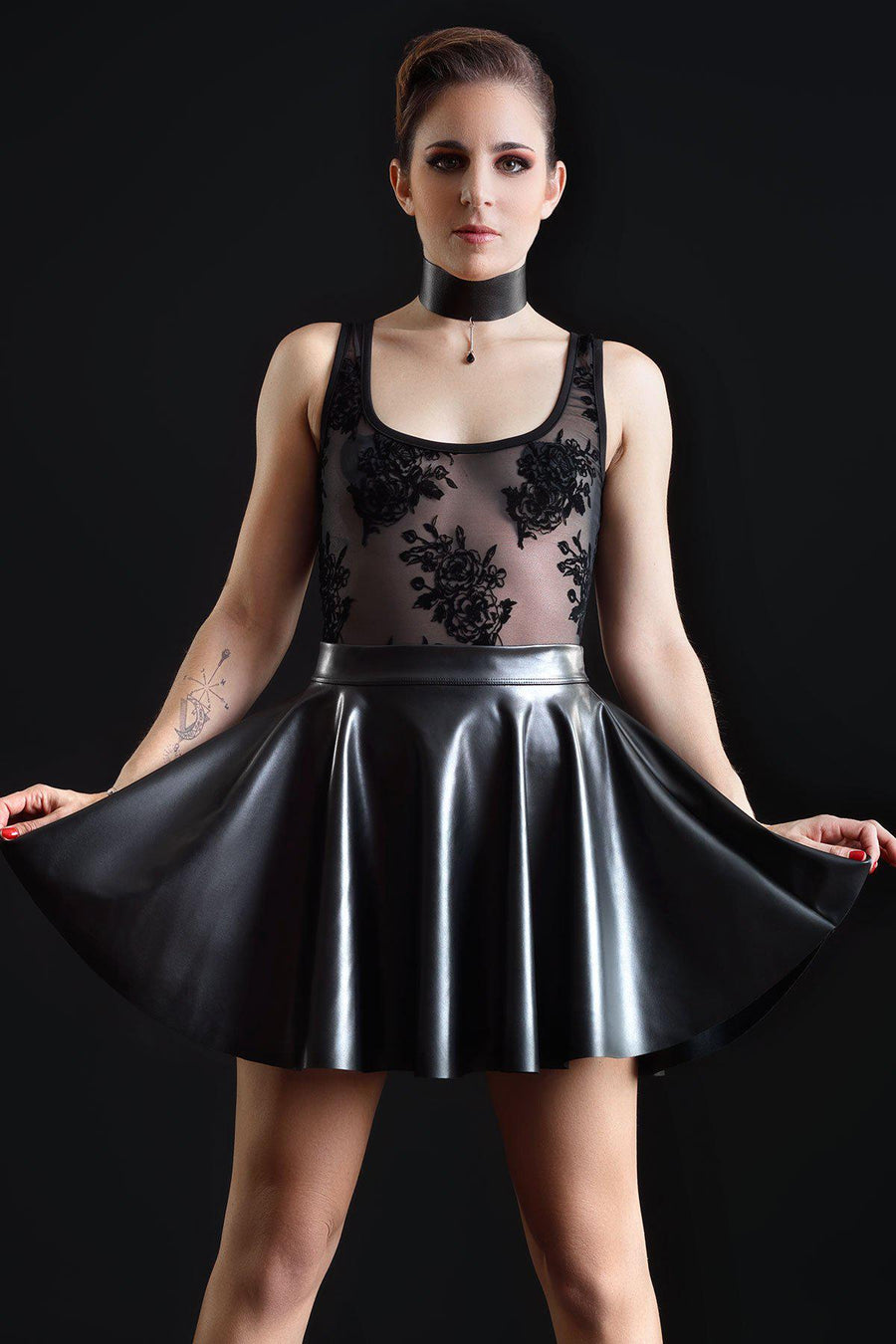 Les P'Tites Folies Kat Faux Leather Skirt Fetish Skirts in Black Faux Leather from SexyShoes.com