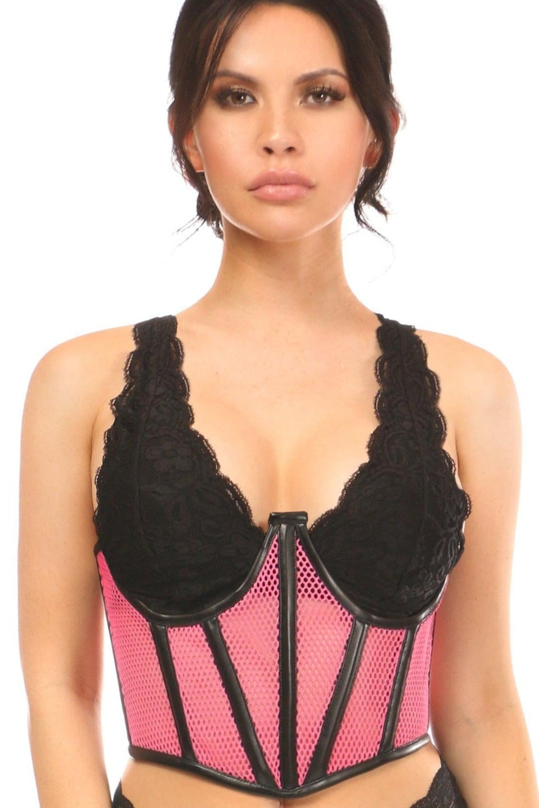 Pink Fishnet Underwire Open Cup Waist Cincher-Waist Cincher-Daisy Corsets-Pink-2X-SEXYSHOES.COM