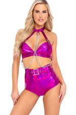Pink Holographic Top with Chain Detail