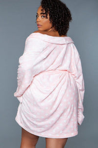 BeWicked Pink Polka Dots Mid Length Plush Robe in Pink 