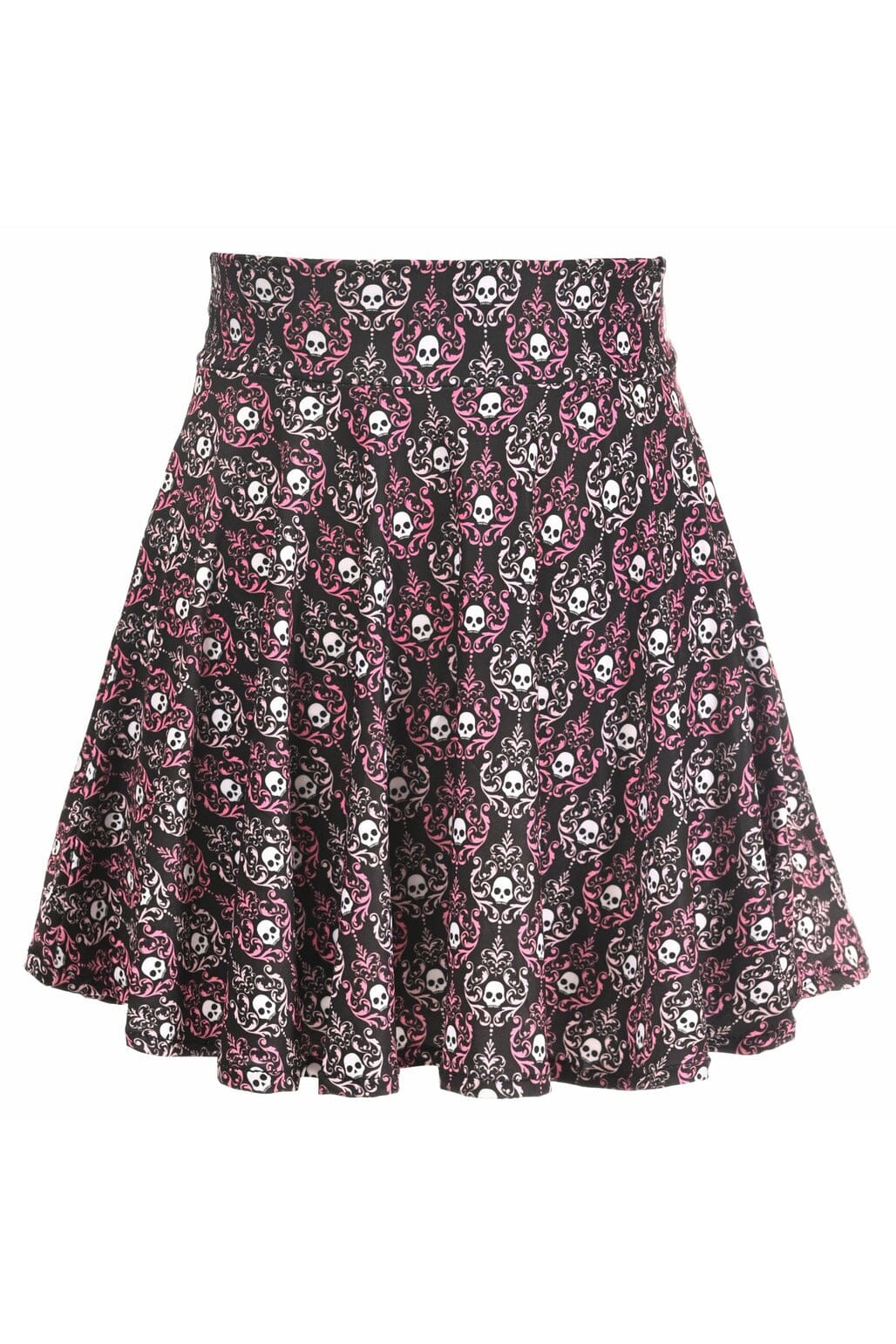 Pink & White Skulls Stretch Lycra Skirt-Costume Skirts-Daisy Corsets-Pink-XS-SEXYSHOES.COM