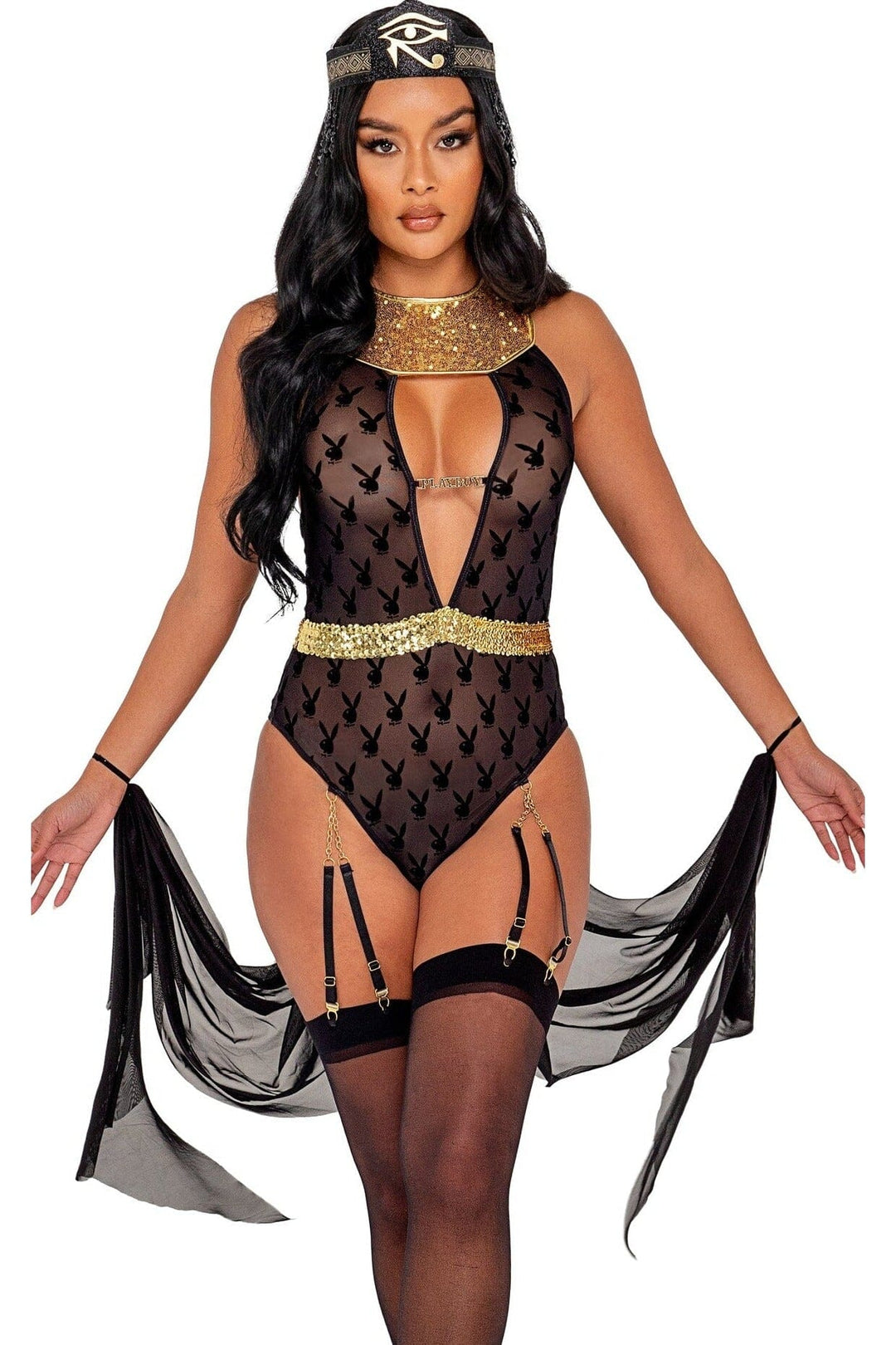Playboy Egyptian Queen Costume-Bunny Costumes-Roma Costumes-Black-L-SEXYSHOES.COM