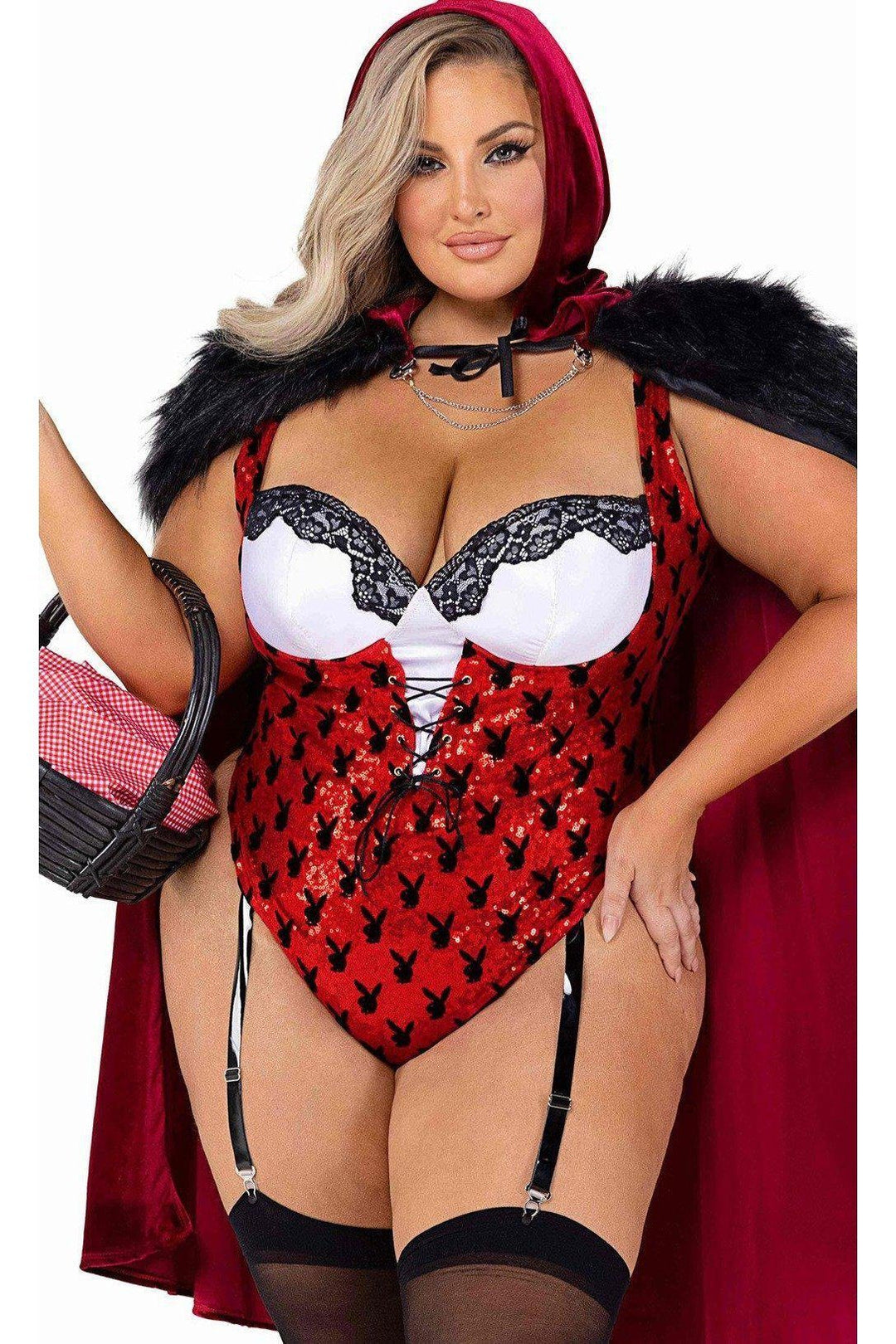 Roma Costumes Playboy Plus Size Red Hooded Enchated Forest Costume in Black  from SexyShoes.com