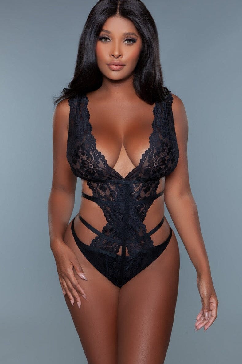 Plunging Neck Bodysuit With Strappy Design