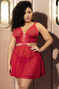 Mapale Plus Size Babydoll and Bra Set in Red  from SexyShoes.com