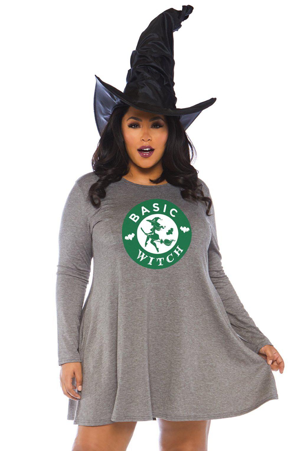 Plus Size Basic Witch Jersey Dress-Witch Costumes-Leg Avenue-Grey-1/2XL-SEXYSHOES.COM