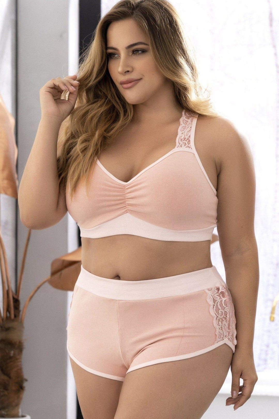 Plus Size Bralette and Short Pajama Set-Sleepwear-Mapale-SEXYSHOES.COM