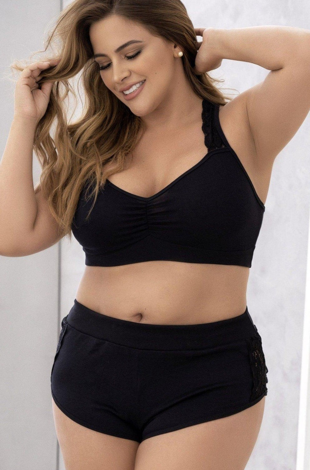 Plus Size Bralette and Short Pajama Set-Sleepwear-Mapale-SEXYSHOES.COM