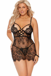 Elegant Moments Plus Size Criss Cross Lace Up Babydoll in Black  from SexyShoes.com
