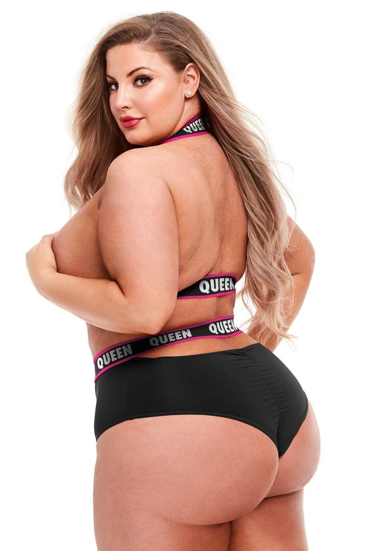 Plus Size Elastic Booty Short and Top Set-Dancewear Sets-Lapdance Lingerie-Black-Q-SEXYSHOES.COM