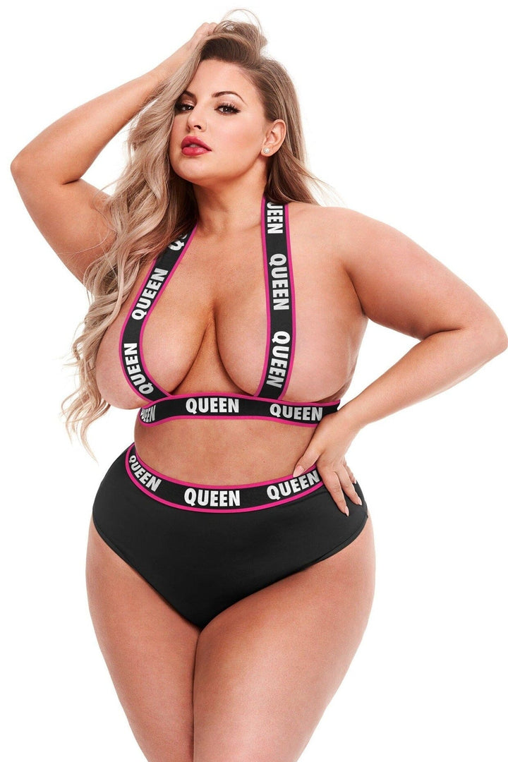 Plus Size Elastic Booty Short and Top Set-Dancewear Sets-Lapdance Lingerie-Black-Q-SEXYSHOES.COM