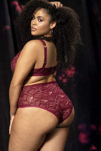 Mapale Plus Size Floral Lace Bra Set in Burgundy 