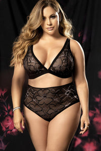 Mapale Plus Size Floral Lace Bra Set in Black  from SexyShoes.com