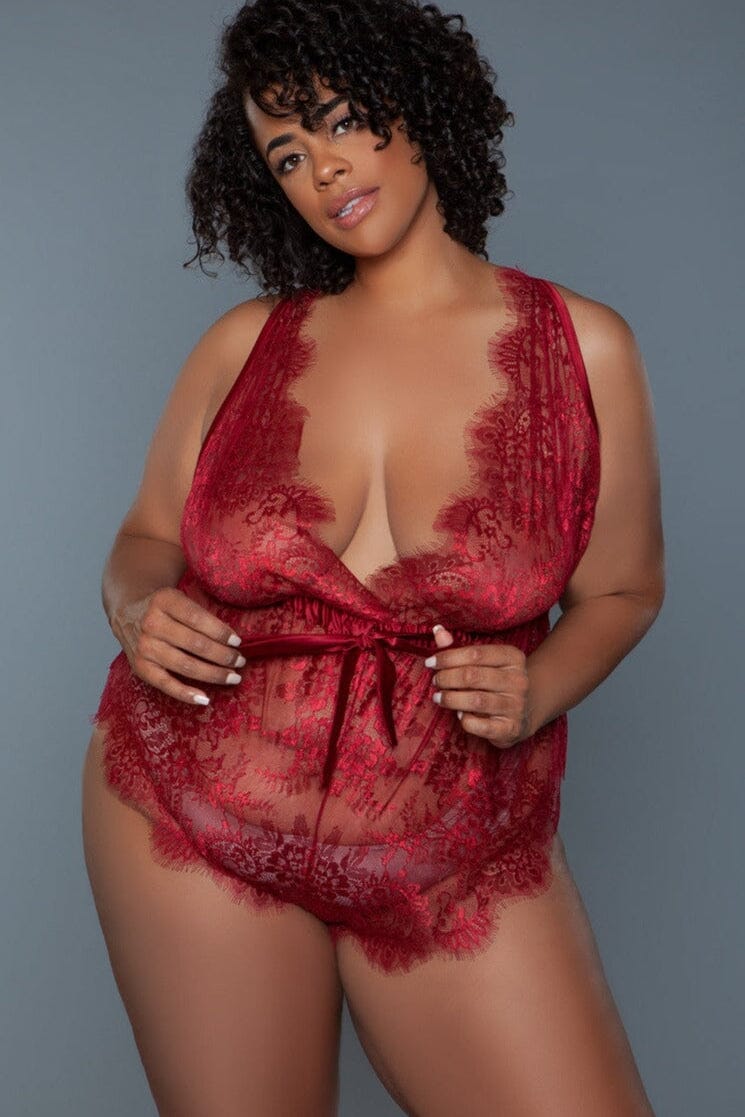 BeWicked Plus Size Floral Lace Teddy in Red  from SexyShoes.com