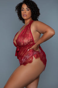 BeWicked Plus Size Floral Lace Teddy in Red 