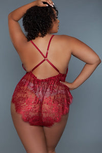 BeWicked Plus Size Floral Lace Teddy in Red 