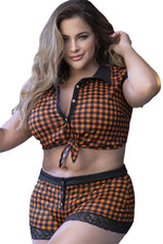 Plus Size Gingham Crop Top and Short Set