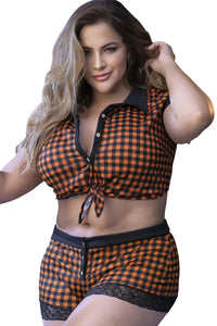 Mapale Plus Size Gingham Crop Top and Short Set in Black  from SexyShoes.com