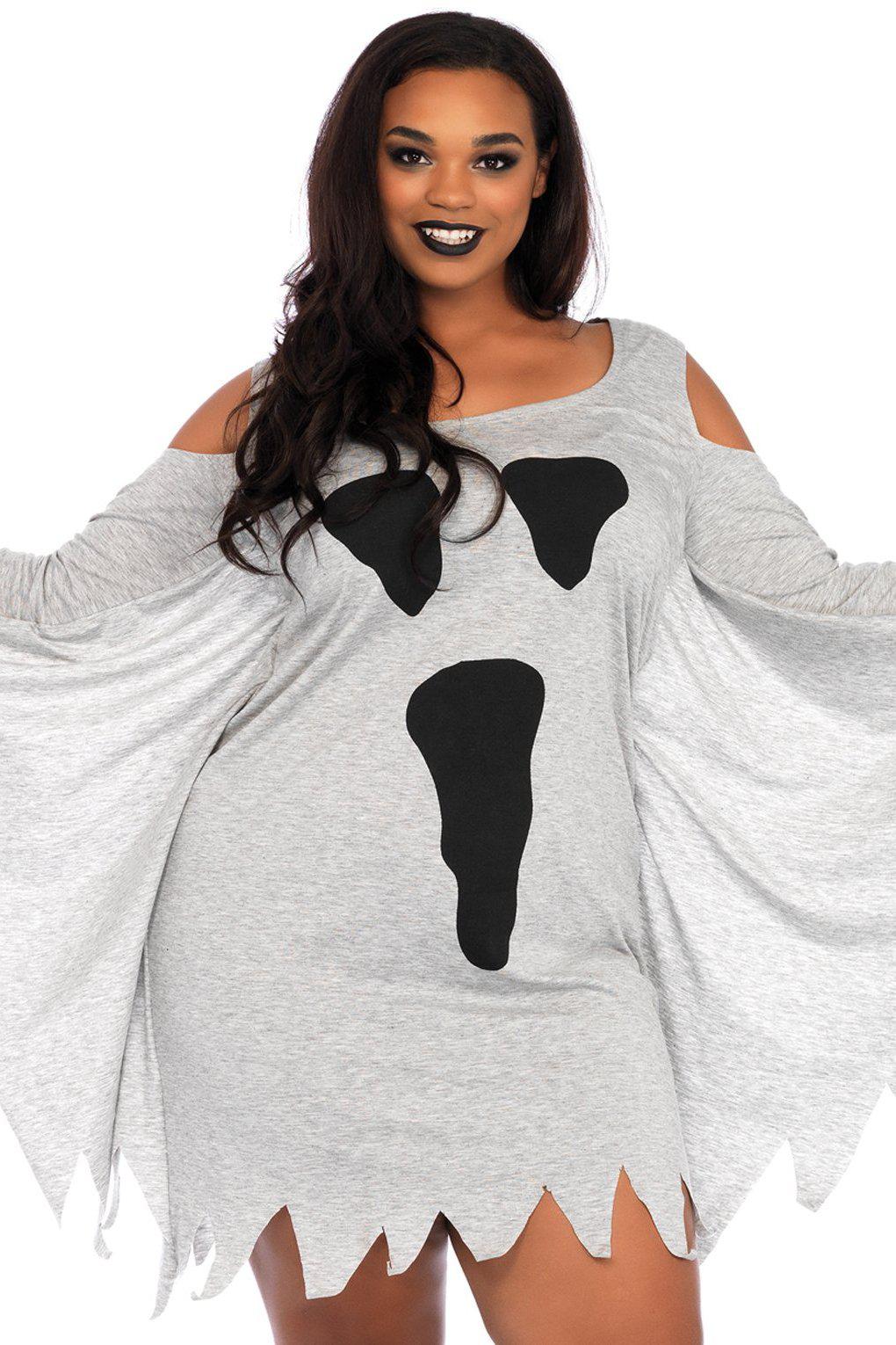 Plus Size Jersey Ghost Dress-Other Costumes-Leg Avenue-Grey-1/2XL-SEXYSHOES.COM
