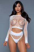 Plus Size Long Sleeve Fishnet Crop Top Set