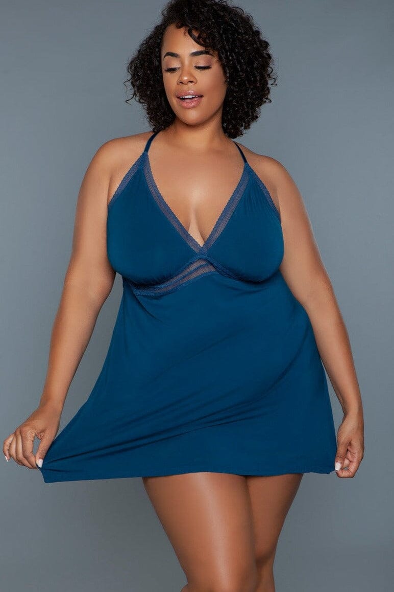 BeWicked Plus Size Mini Length Babydoll in Blue  from SexyShoes.com
