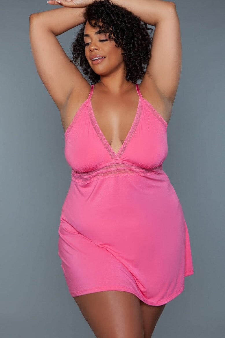 BeWicked Plus Size Mini Length Babydoll in Pink  from SexyShoes.com