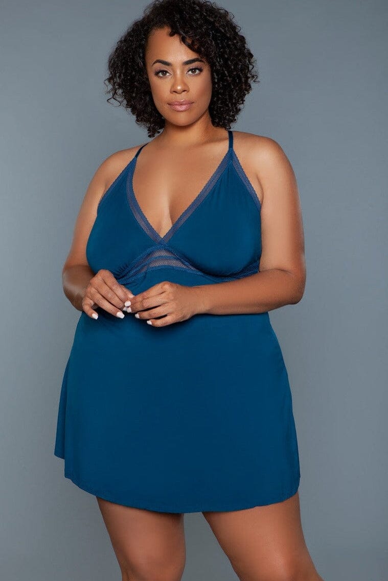 BeWicked Plus Size Mini Length Babydoll in Blue 