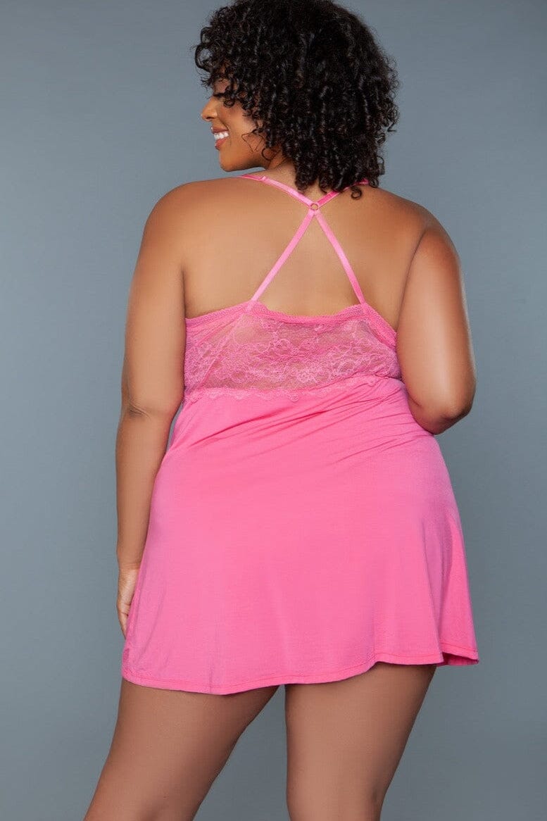 BeWicked Plus Size Mini Length Babydoll in Pink 