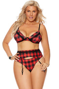 Plus Size Plaid Lace Trimmed Bra Set