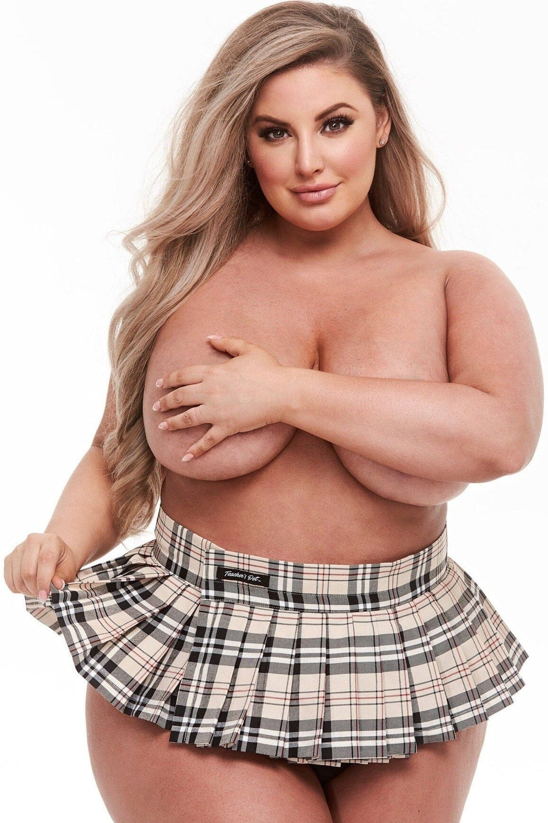 Teacher's Pet Plus Size Plaid Pleated School Girl Skirt in Nude  from SexyShoes.com