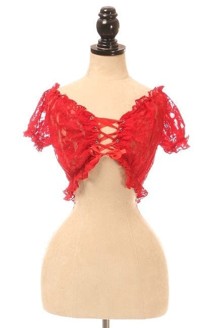 Plus Size Red Sheer Lace-Up Peasant Top-Peasant Tops-Daisy Corsets-SEXYSHOES.COM