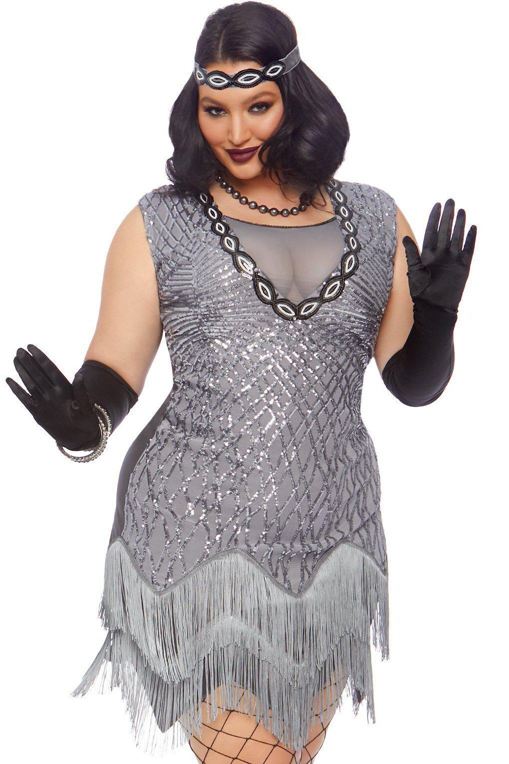 Plus Size Roaring Roxy Costume-Flapper Costumes-Leg Avenue-Silver-1/2XL-SEXYSHOES.COM