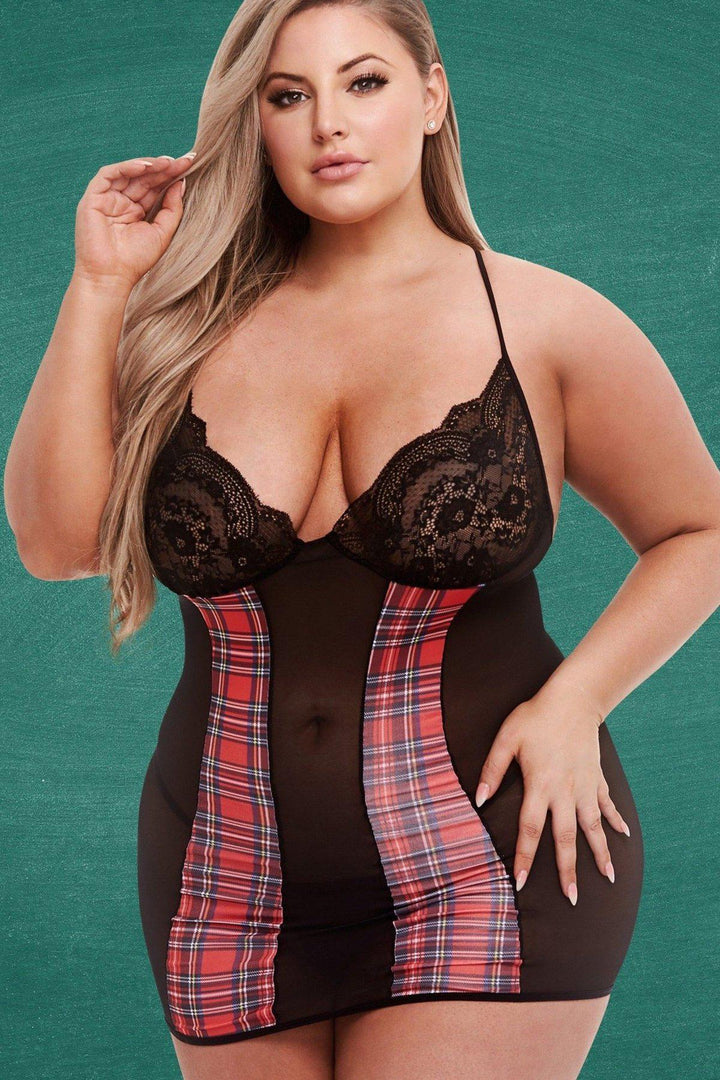 Plus Size Schoolgirl Chemise-Fantasy Lingerie-TEACHERS PET-Red-Q-SEXYSHOES.COM