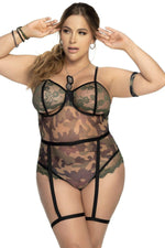 Plus Size Sexy Camo Cut Out Bodysuit