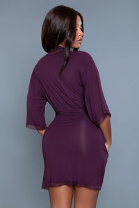 BeWicked Plus Size Tie Waist Short Robe in Purple 