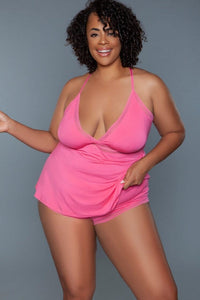 BeWicked Plus Size V Neckline Cami Set in Pink  from SexyShoes.com